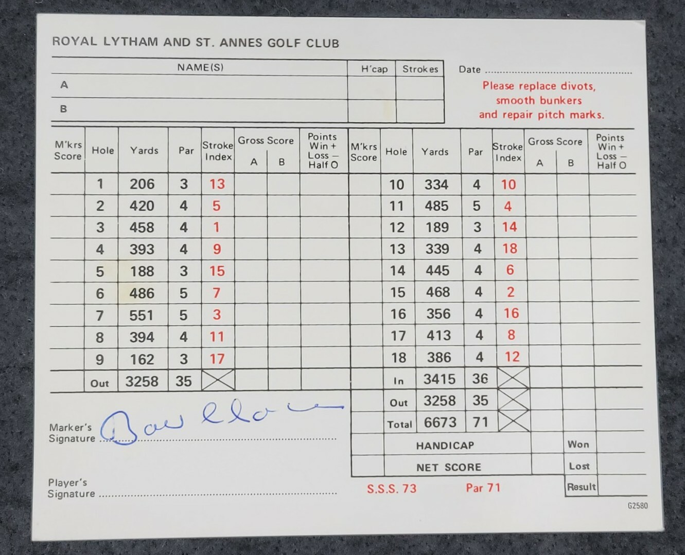 VINTAGE BOB CHARLES AUTOGRAPHED SCORECARD REAL SIGNED GUARANTEED PGA 