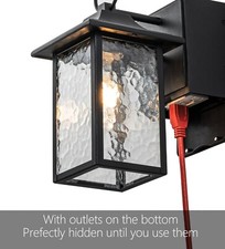 Outdoor Porch Light with GFCI Outlet, Dusk to Dawn Exterior Lights Fixture