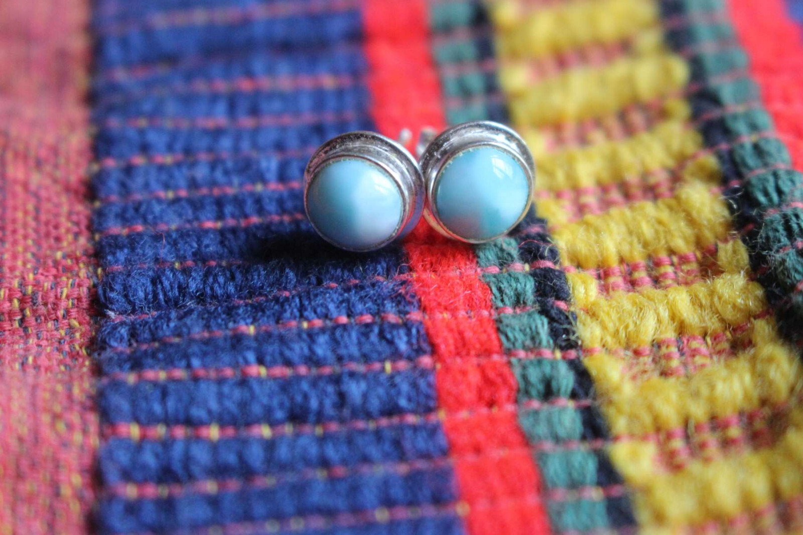 Boucles d'oreilles argent 925 et larimar bleu en cabochon 135S