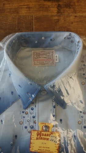 Camisa occidental vintage H BAR C ropa de rancho prensa permanente a presión perla azul - Imagen 6 de 8
