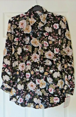 Glamouröses Oversize Shirt mit Blumenmuster UK 10 LN012 EE 05