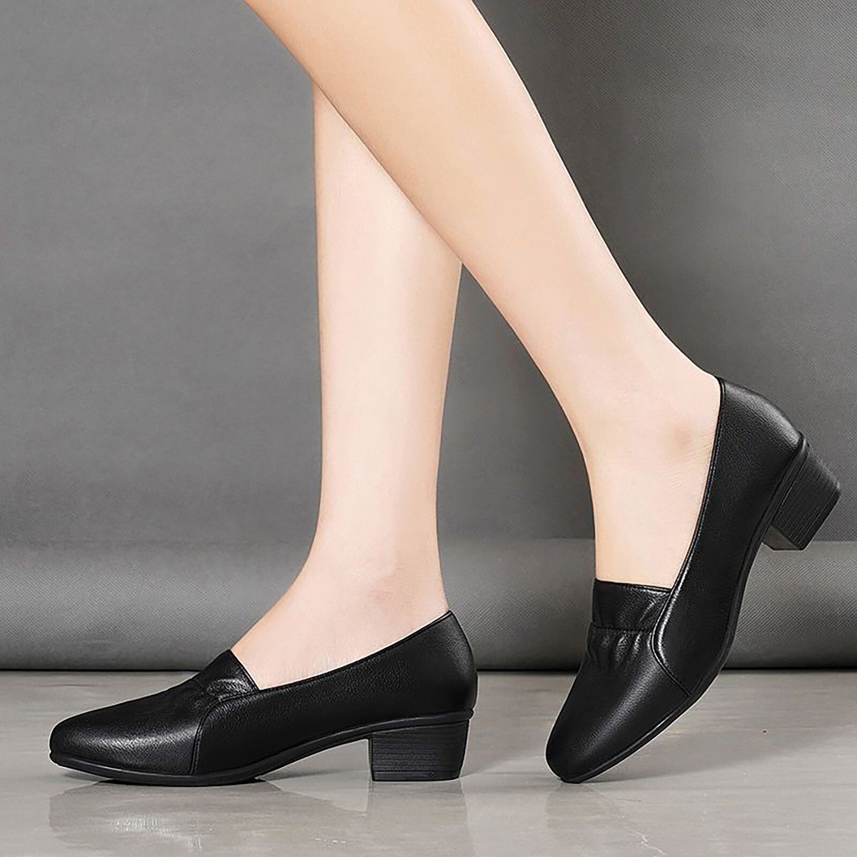 Women's Leisure Pump Solid Non Slip Square Heels Round Toe