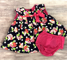 The Children's Place Girls Dress Size 3-6 Month Navy Blue Pink Floral Hair Bow