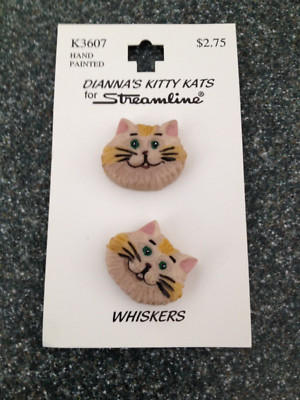 1 PKG DIANNA S KITTY KATS 3D BUTTONS 2 CAT HEAD BUTTONS CAT HEADS WHIMSICAL CAT