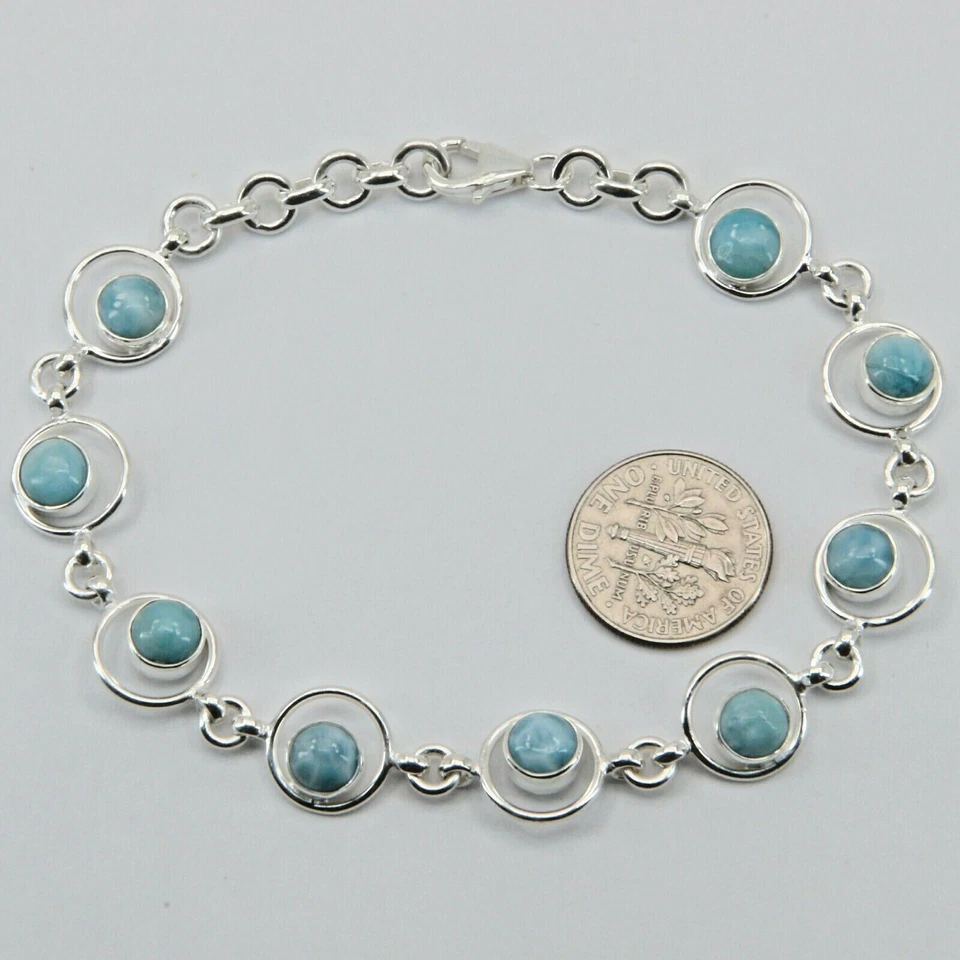Natural, Caribbean Blue LARIMAR Bracelet with Extender 925 STERLING SILVER #30 - Image 2 of 4