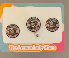 Living the Dream Badge Reel Funny Skeleton Retractable ID Holder with Pink