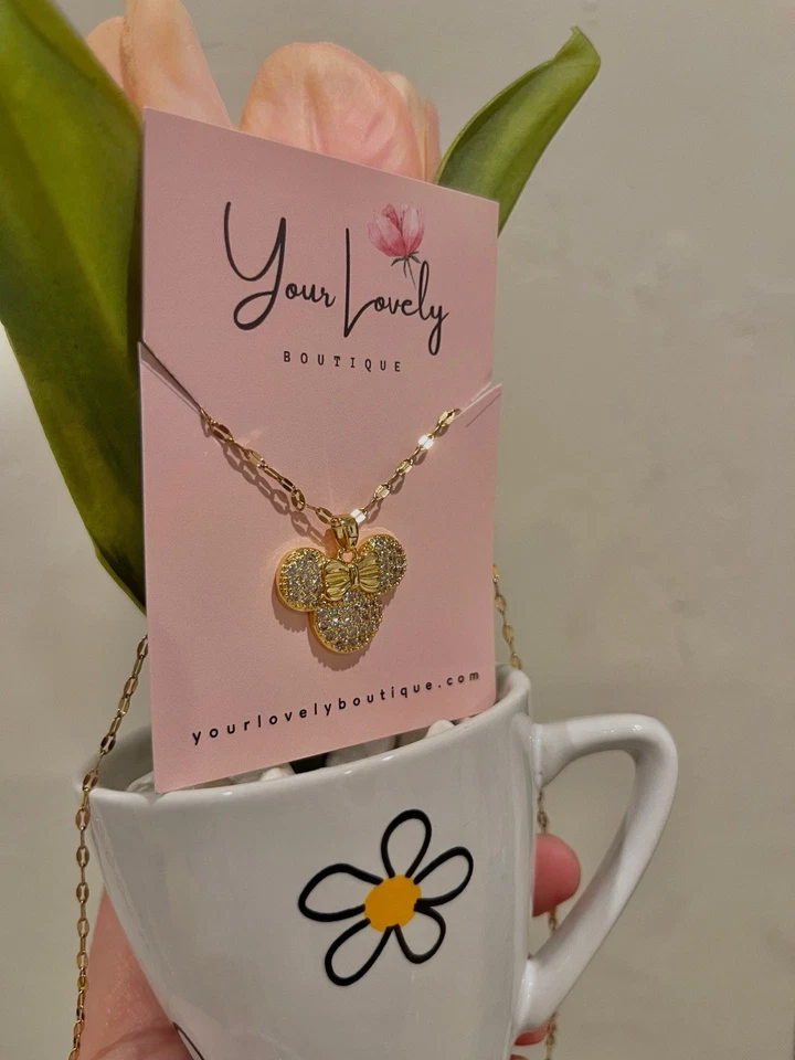 迪士尼米妮老鼠吊坠项链黄金不锈钢女式女孩 — 第 2/2 张图片