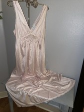 Vintage Nylon Long Nightgown Lorraine Nightie Gown USA Pink Embroidered 34  chest
