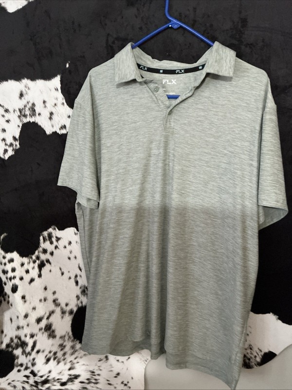 FLX Travel Leisure Polo Shirt Mens XL Heather Gray Short Sleeve Golf Casual Soft