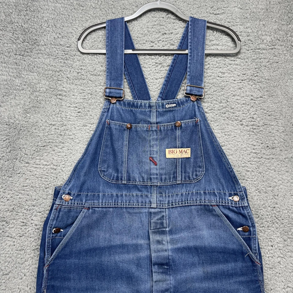 Big Mac Bib Overalls Mens 40x30 Blue Denim Low Back Workwear Adjustable X-Back - Image 2 of 4