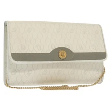 Christian Dior Honeycomb Canvas Shoulder Bag PVC White Gold Auth 136409