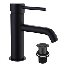 Round Matt Black Peg Bathroom Single Lever Basin Sink Tap with Unslotted Waste