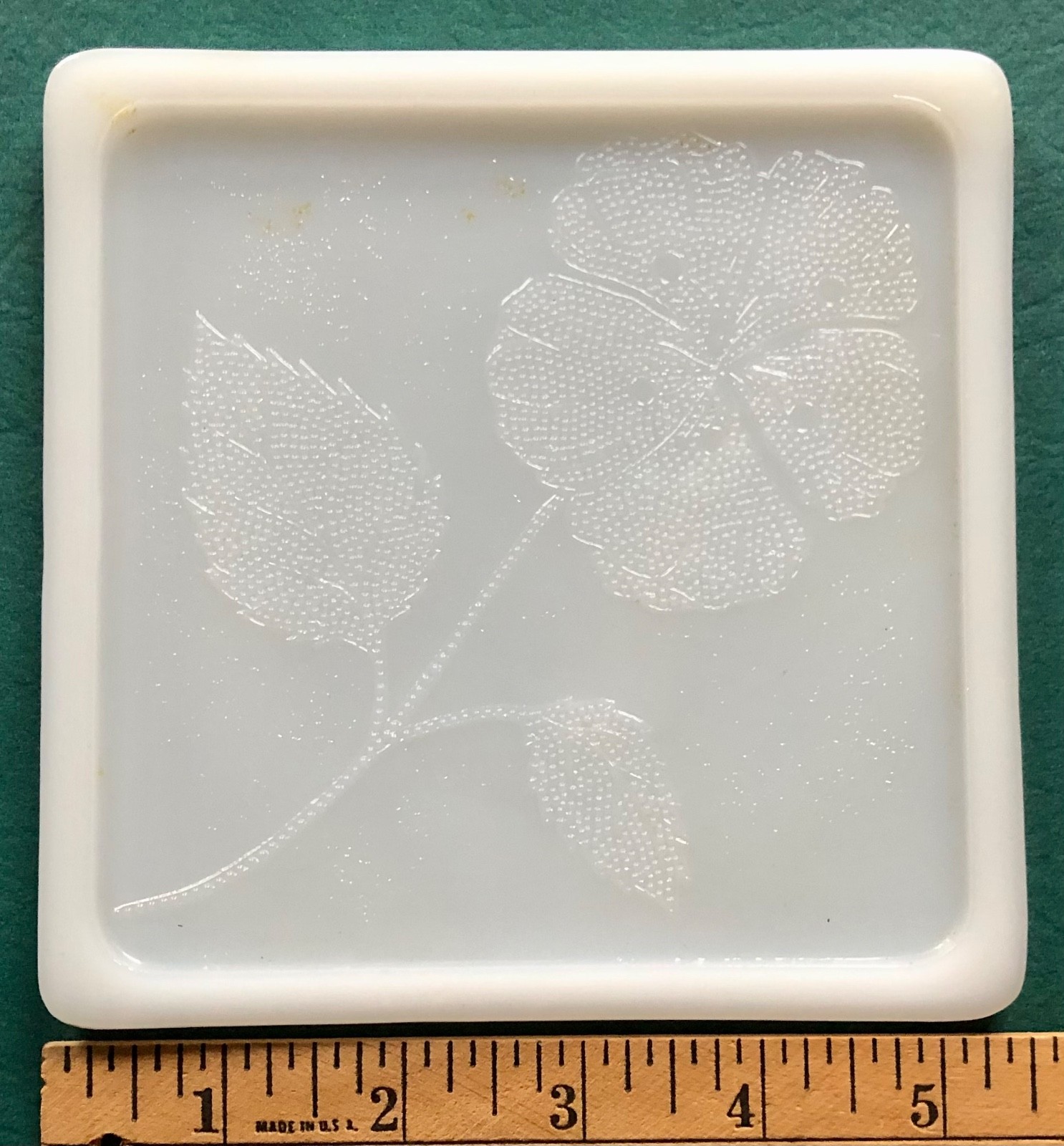 MCM Glasbake McKee White Milk Glass Tiles Poppy Trivet Hot Plate Vintage
