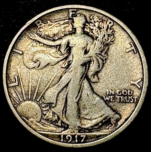1917 S Better Date Walking Liberty Silver Half Dollar Vf+ Near Sharp Rim & Date