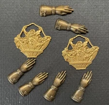 Vintage Brass Craft Jewelry Embellishments Victorian Style Hands Flower Baskets