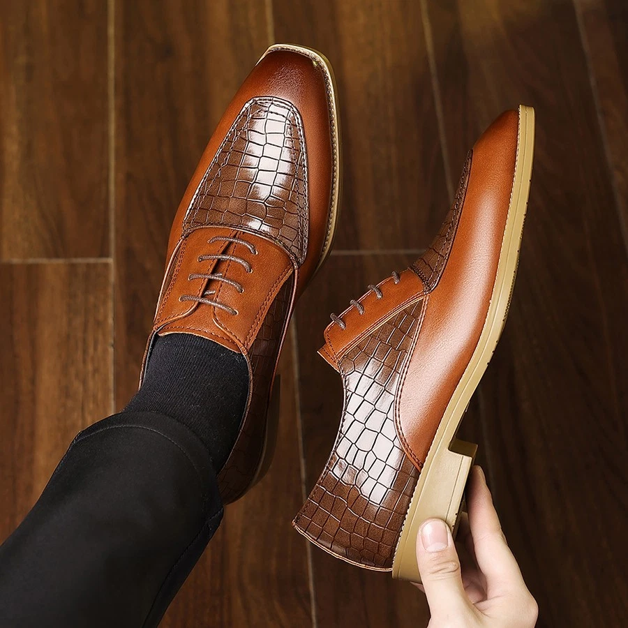 Zapatos de vestir formales de negocios para hombre - Zapatos Oxford vintage con textura con cordones Foto 4 de 4