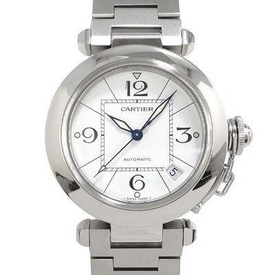 Cartier Pasha C Midsize weißes Zifferblatt automatische Stahl Herrenuhr W31074M7