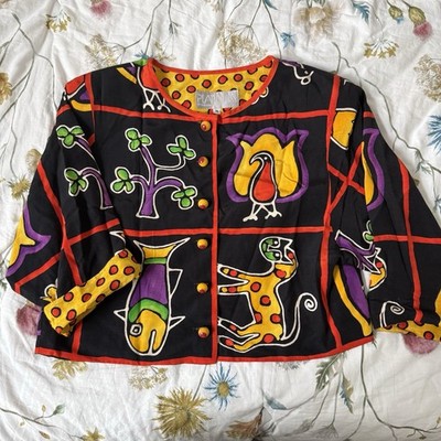 Vintage Platinum By Dorothy Schoelen Crop Jacket Blazer Medium Boho Art to Wear