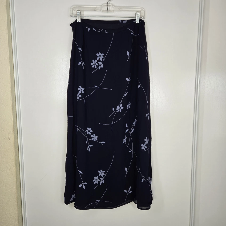 Maxi Falda Josephine Chaus Vintage Azul Oscuro Púrpura Floral Rayón 12 Modesta Foto 2 de 4