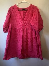Neon Pink Lace Mini Dress Puff Sleeves Size 12