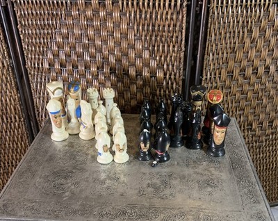 Vintage Duncan mold ceramic Chess Pieces Handpainted 