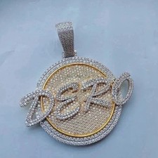 3Ct Round Cut Real Moissanite Custom letter Pendant 14K Yellow Gold Plated