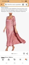 Women's Striped Satin Long Dressing Gown and Nightdress 2 PCS Set Pajamas Gift