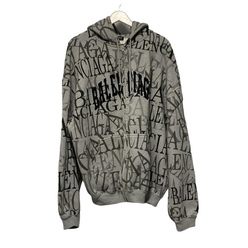 Auth BALENCIAGA - 578129 TEVA5 Light gray Black Multi Men's Hoodie