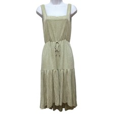 Tiered Stretchy Midi Dress Women's Medium Green Cottagecore Coastal Boho Summer