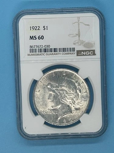 1922 $1 Peace Silver Dollar NGC MS60