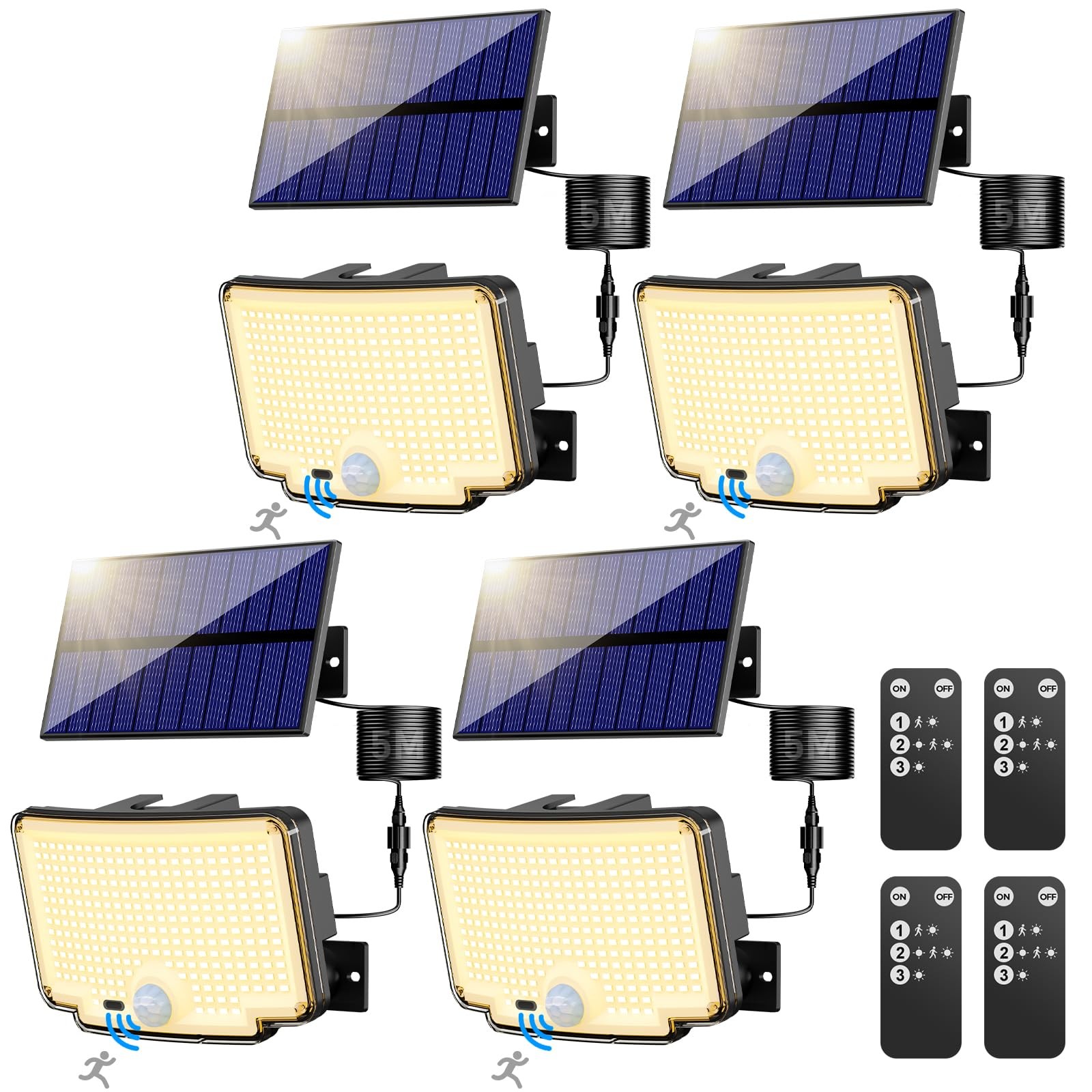 4 Pezzi Faretto Led da Esterno Solare 310 LED con Sensore Movimento