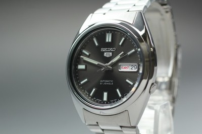 N MINT in Box* Seiko 5 7S26-0480 Black Dial Silver Automatic Mens