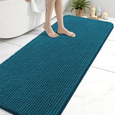 Chenille Bathroom Rugs 70x24, Soft Absorbent Bath Mat, Peacock Blue