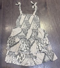 Cotton Rye Outfitters S Cotton Tiered Patchwork Sundress Ivory Black Tie Straps