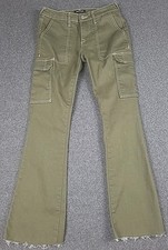 True Religion Cargo Bootcut Jeans Women 26 Single Needle Olive Green Military
