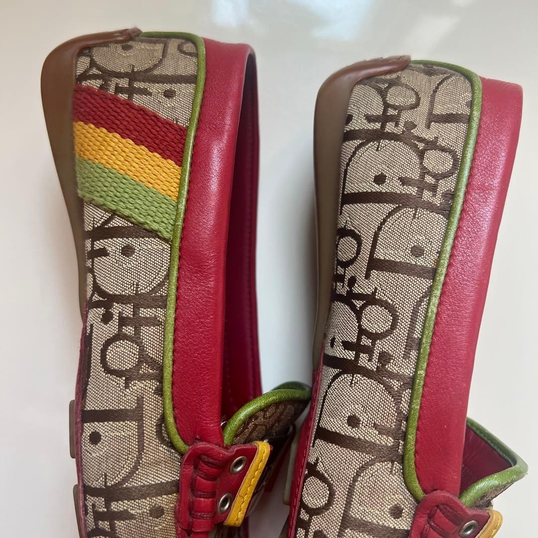 Dior Loafers Red Beige Canvas Leather Size 23cm with Metal Buckle thumbnail 11