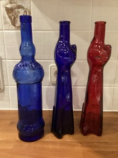 3 leere Flaschen für Liköre Essig Öle 2 mit Katzenmotiv