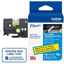 Genuine Brother HSe-611E Black on Yellow 3:1 Heat Shrink Tube 0.2" AWG 16-24 