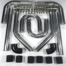 BLACK UNIVERSAL 2.5" 63MM POLISHED ALUMINUM INTERCOOLER PIPE KIT+HOSE+CLAMP