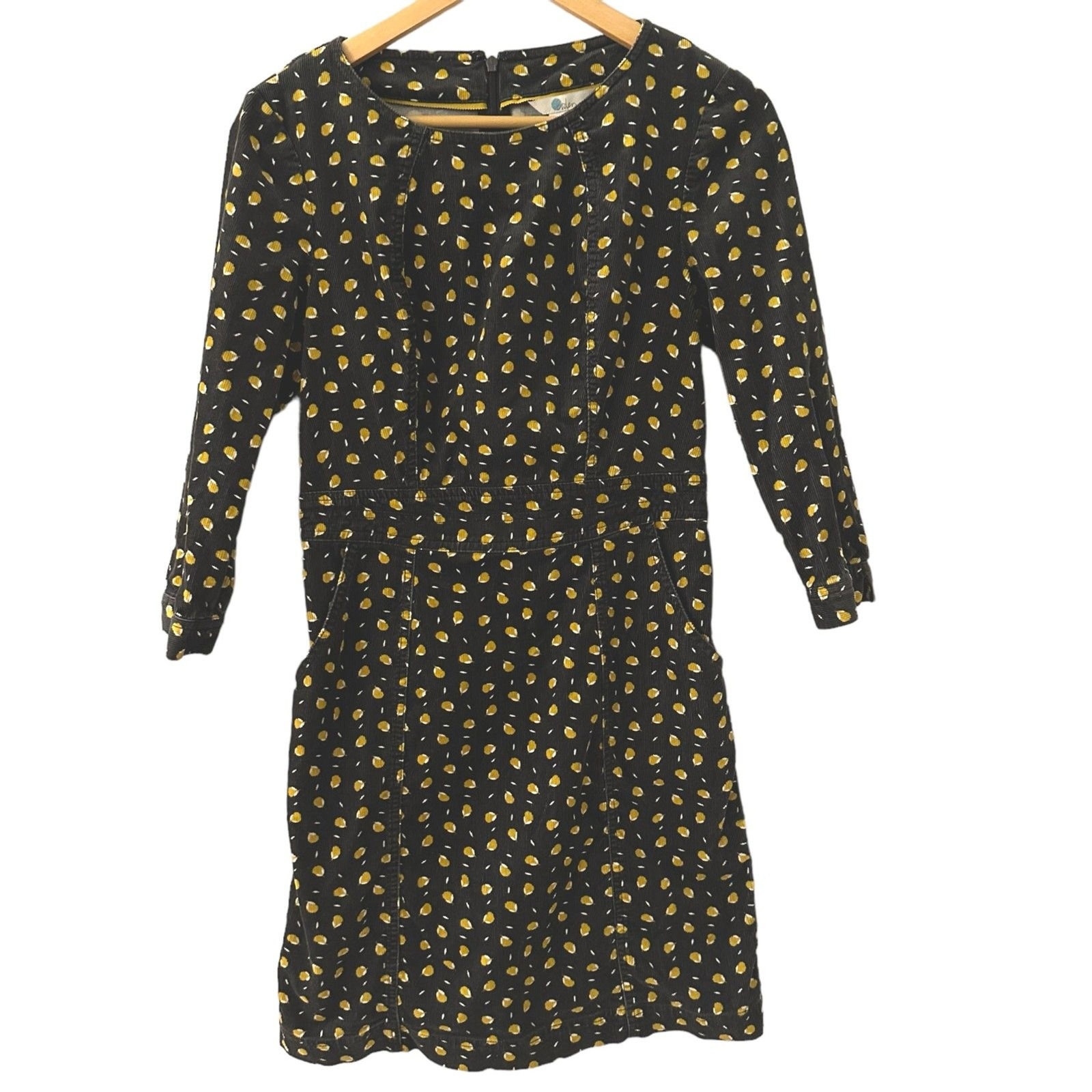 Boden Dark Grey Yellow Leaf Pattern Corduroy 3/4 … - image 1