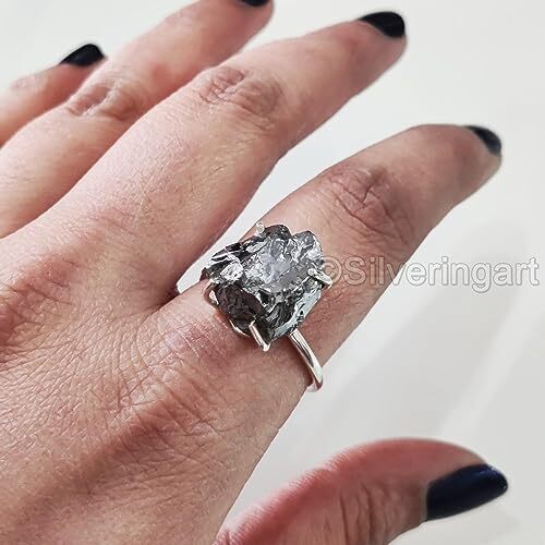 ANILLO AJUSTABLE NAVIDAD PLATA 925 PIEDRAS PRECIOSAS HEMATITA ÁSPERA NATURAL PARA MUJER - Imagen 5 de 9