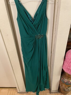 Badgley Mischka evening gown dress emerald green silk dress sz
