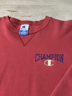 Men's Sweatshirt VINTAGE 90s Champion Blank Crewneck Burgundy Size