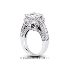 2.21ct tw D-VS2 Ideal Radiant Genuine Diamonds 18k Gold Halo Milgrain Ring 3.4mm