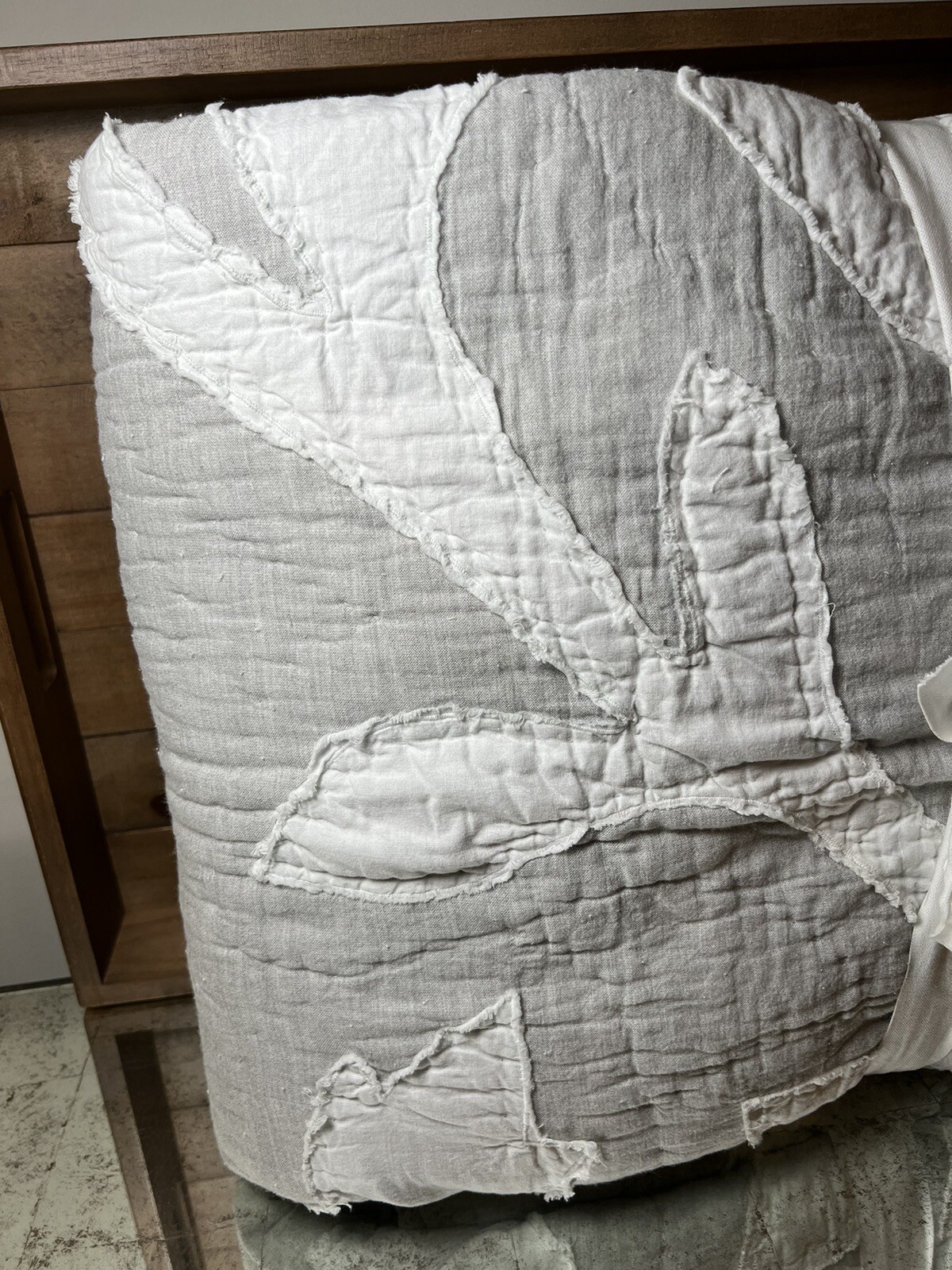 Pottery Barn King/Cal King Ohana Handcrafted Cotton Quilt Light Gray