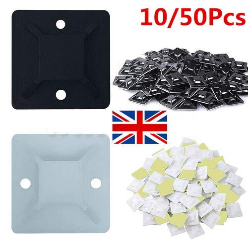 10/50x Self Adhesive Cable Clips Mounts Wire Conduit Tubing Nylon Sticky Pad` - 第 2/14 張圖片