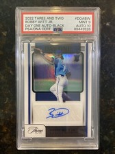 2022 Panini Three and Two Bobby Witt Jr Day One Black Rookie Auto 5/10 PSA 9/10!