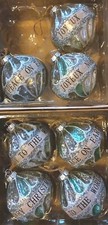 7 Glass Ornaments Silver green "Joy To The World" " Peace On Earth" 3.5"