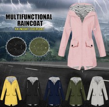 Womens Waterproof Raincoat Ladies Outdoor Wind Rain Forest Jacket Plus Size Coat