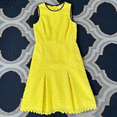piped lace dress Inga Lace Piping Trim Midi Dress Yellow main image 0